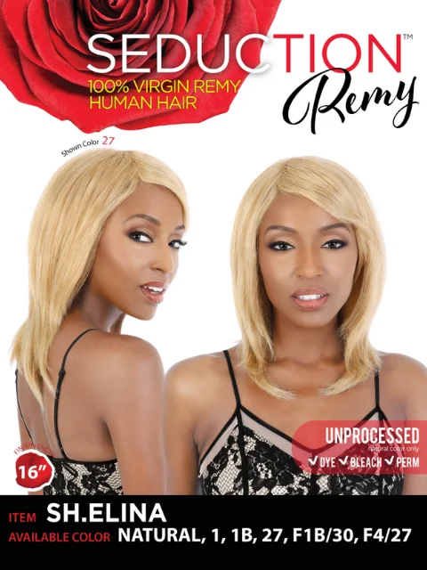 Short wig with a blunt bob cut for a modern and sleek styleSeduction 100% Virgin Remy Human Hair Wig - SH.ELINA