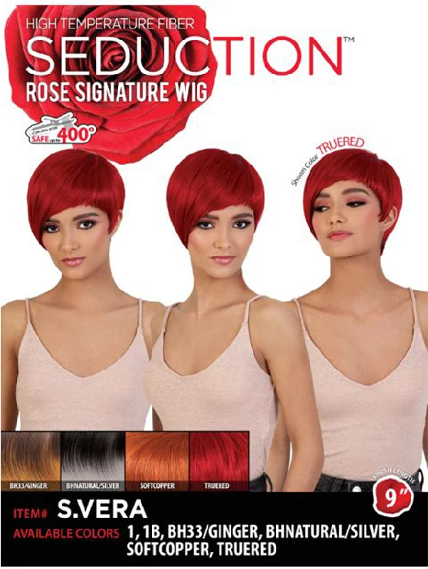 Short wig in a fiery red color for a vibrant appearanceSeduction Rose Signature Synthetic Wig - S.VERA