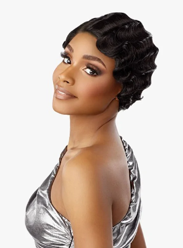 Short wig with auburn highlights for a warm and rich colorSensationnel Shear Muse Empress Lace Front Edge Wig - DREA