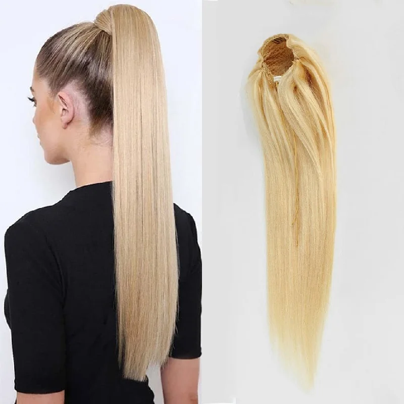 Low - profile ponytails for a sophisticated and understated style613 Blonde Straight Drawstring Ponytail Human Hair Extensions