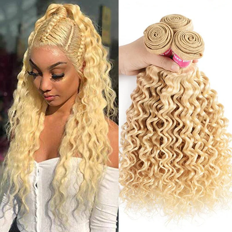 Wavy wig with a wavy bang for a trendy and modern styleSunber 3 Bundles 613 Blonde Deep Wave Hair Weave 10-24 Inch On Sale