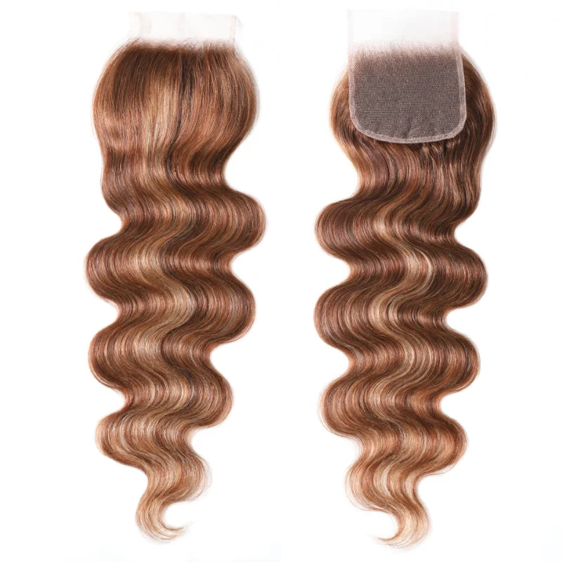 Wavy wig with a 180 - density for a full and thick appearanceSunber 1 Pc Blonde Highlight Piano Color Body Wave 4x4 Lace Closure Free Part Human Hair