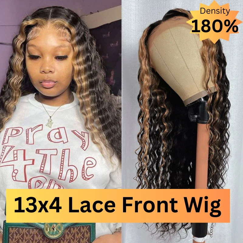 Wavy wig with a pre - bleached knot for a natural - looking scalpSunber Blonde Skunk Stripe Deep Wave 13x4 Lace Front Wig With Highlighted Hair Flash Sale