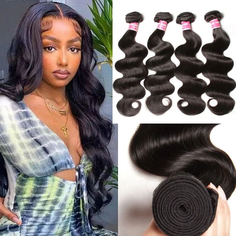 Wavy wig with a water - wave texture for a unique and stylish choiceSunber Natural Black Body Wave Straight 4 Bundles Human Hair Weave