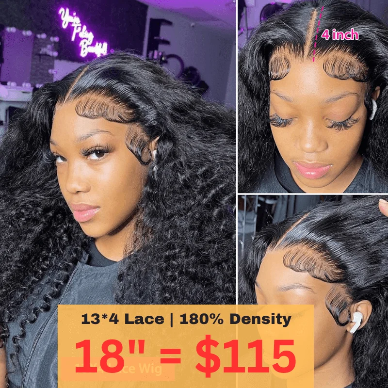 Wavy wig with a pre - bleached knot for a natural - looking scalpFlash Sale 180% Density Sunber Sassy Deep Wave 13x4 Lace Frontal Wig Pre Plucked Human Hair for Women