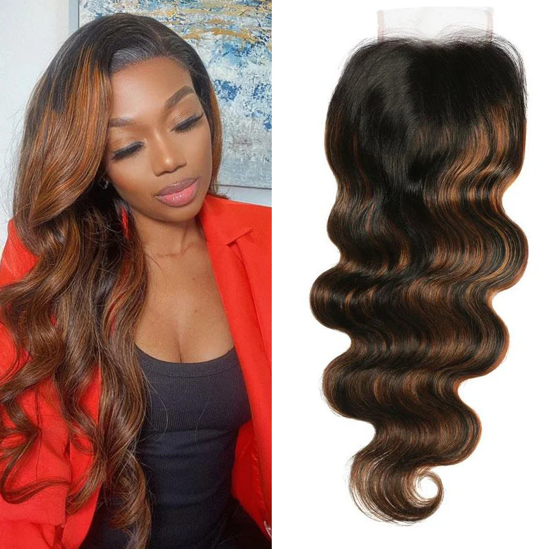 Lace - front wavy wig for a realistic hairlineSunber 1 Pc Shadow Root Highlight Balayage Color Body Wave 4*4 Lace Closure