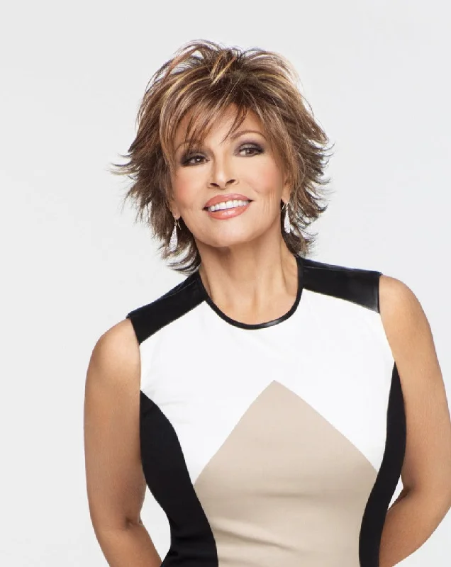 Short wig with auburn highlights for a warm and rich colorTrend Setter Wig by Raquel Welch | Synthetic Hair | Large Cap