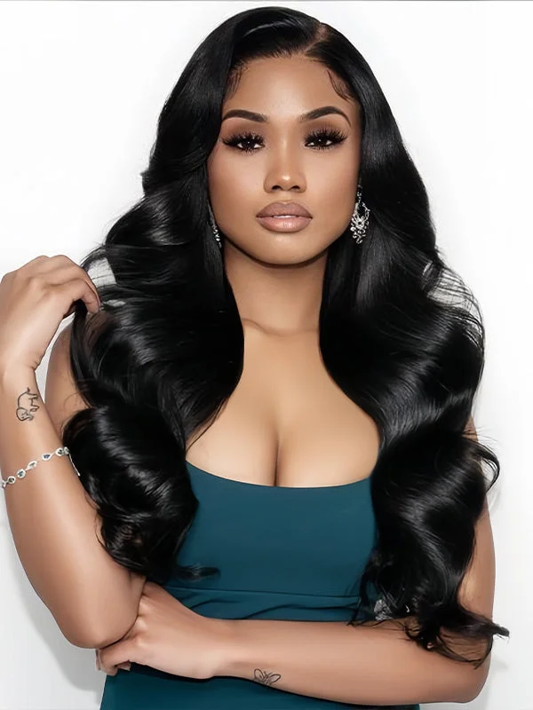 Wavy wig with a side - part for a more flattering lookWavymy HD Lace Wigs Body Wave 13x4 Lace Front Wig Human Hair Pre Plucked Wigs 200% Density