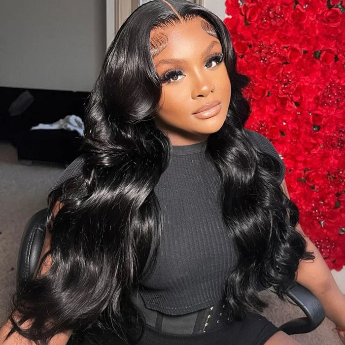 Wavy wig with a 180 - density for a full and thick appearanceWear And Go Wigs Body Wave Glueless 5x5 Lace Closure Wigs With Pre-Cut Lace