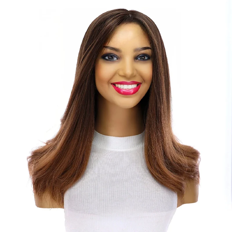 Medium - length wig in a jet - black color for a classic appearance19" Nicole Silk Top Wig Dark Brown Ombre