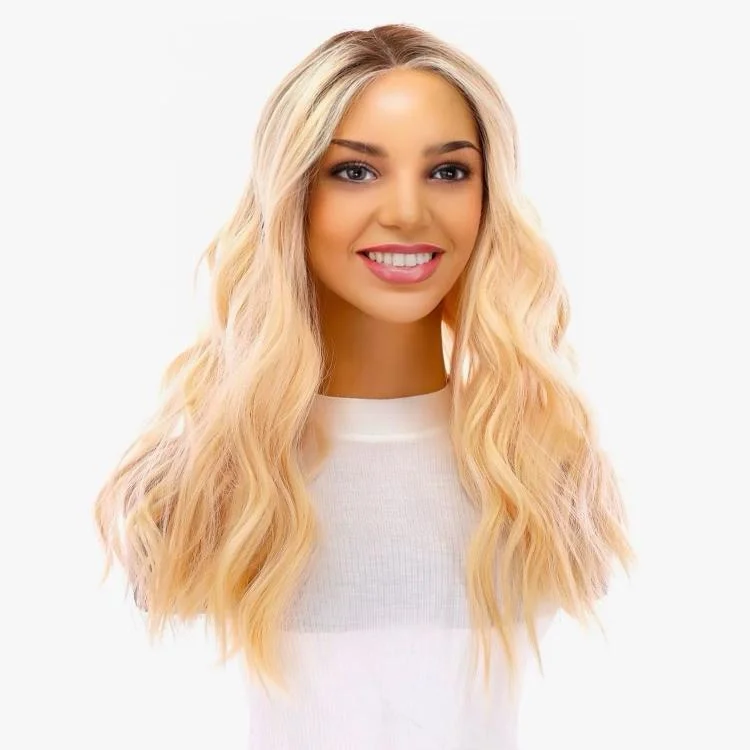 Medium - length wig with a natural - looking root for a more realistic look20" Divine Lace Top Wig Warm Platinum Blonde