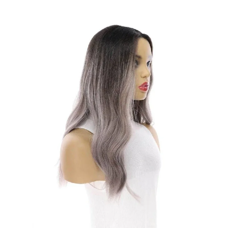 Adjustable - cap medium - length wig for a comfortable fit20" Divine Lace Top Wig Silver Smoke Grey w/ Reverse Balayage