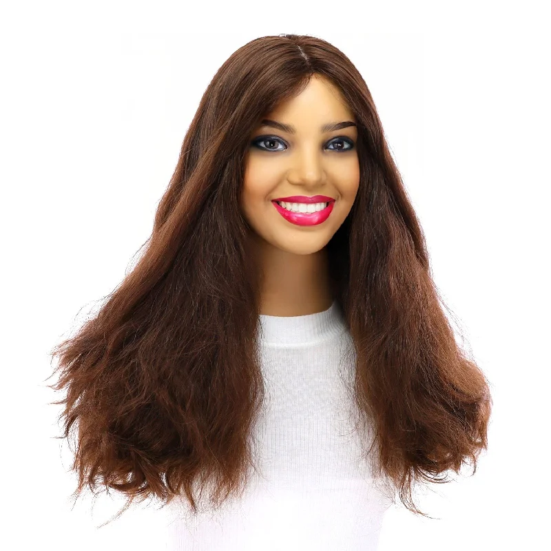 Medium - length wig with a pre - plucked hairline for a more natural look20" Luxe Silk Top Wig #8 Warm Medium Brown Wavy