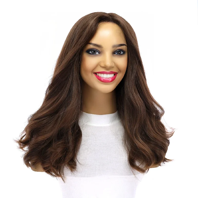 Medium - length wig with a middle - part for a classic and elegant style20" Luxe Silk Top Wig #8 Warm Medium Brown