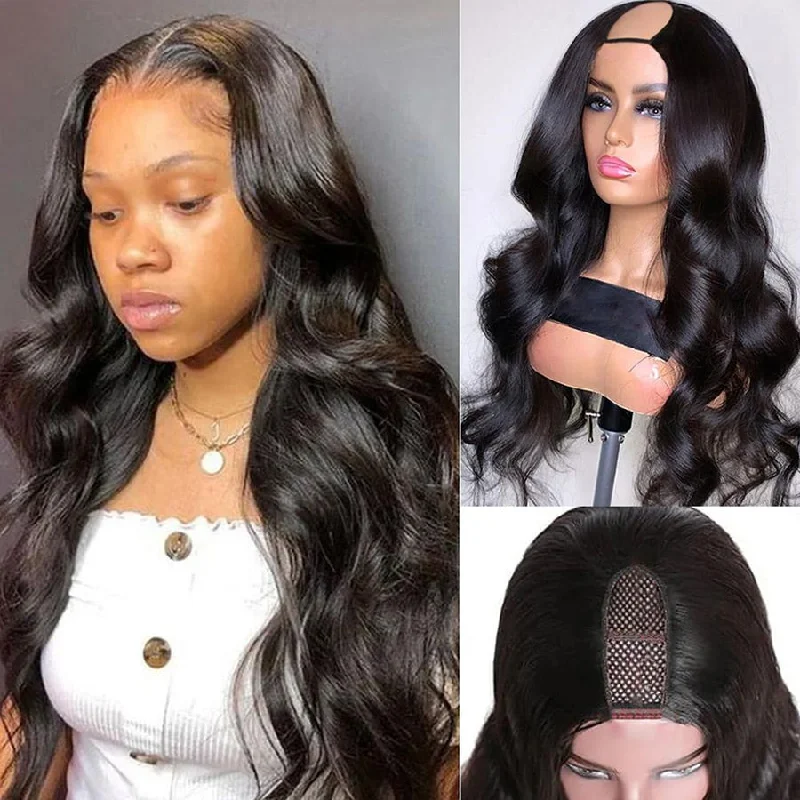 Long - length wig with a curly texture for a bold and stylish choice2''x4'' U Part Wig Human Hair Straight And Body Wave Wigs