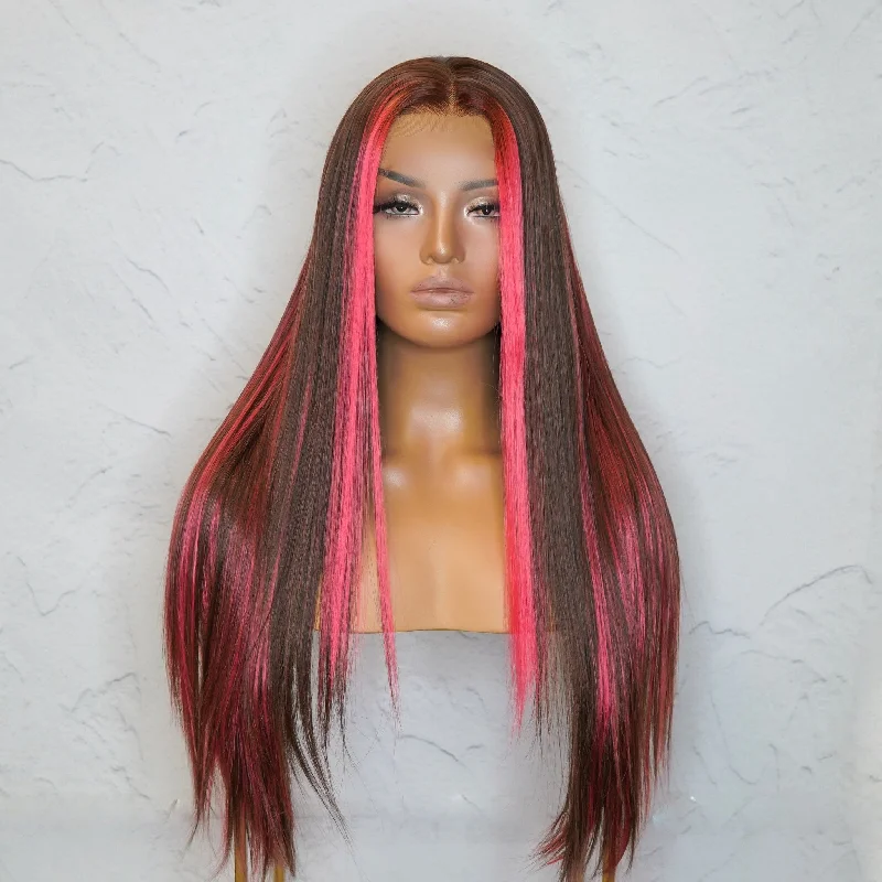 Long - length wig with a natural - looking root for a more realistic lookALICIA Ombre Pink Lace Front Wig