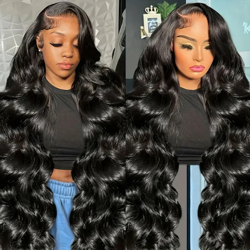 Long - length wig with a curly fringe for a playful and youthful vibe【C Part】Long 40 Inch Body Wave Human Hair Affordable 180% Density Wig HD 13x4 Glueless Wigs