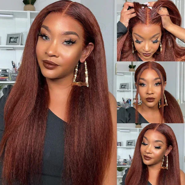 Long - length wig with a curly texture for a bold and stylish choice#33 Kinky Straight Frontal/Closure Lace Front Soft Wigs for Women