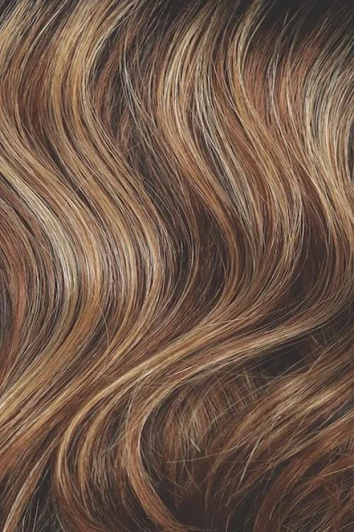 Chocolate Pretzel | Dark brown rooted and dark brown base with golden brown and blond highlights