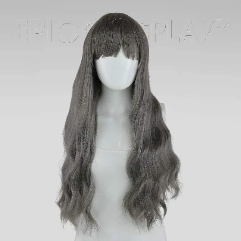 Long - length wig with a curly fringe for a playful and youthful vibeIris - Gunmetal Grey