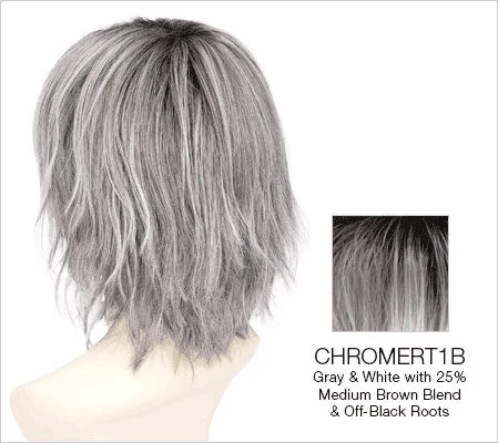 CHROMERT1B | Gray and White with 25% Medium Brown Blend and Off-Black Roots