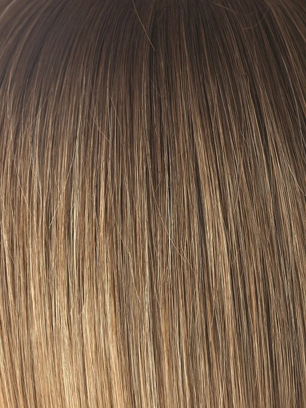 Macadamia LR | more beige blonde. The root is soft brown color that melts into a beige blonde color