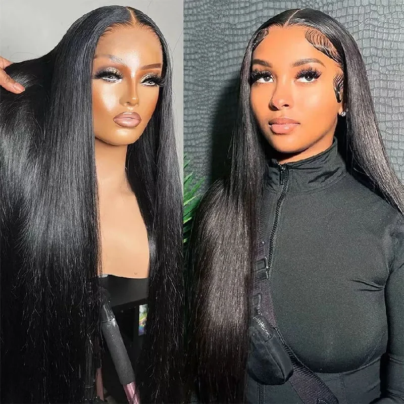 Long - length wig in a jet - black color for a classic appearanceLumiere High Quality Straight 13x4 Frontal Transparent Lace Wig Natural Hairline