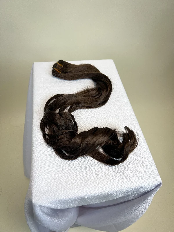 Long - length wig with a pre - plucked hairline for a more natural lookMocha Brown Weft - Sew-in