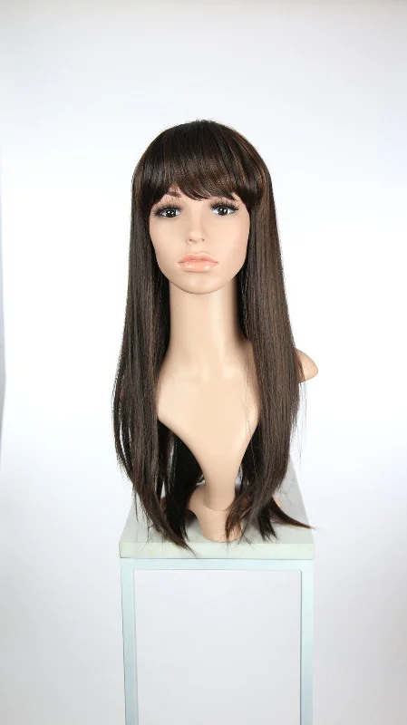 Long - length wig with a platinum - blonde color for a bold and trendy lookOasis Dark Chocolate with Highlights - Fashion Wig