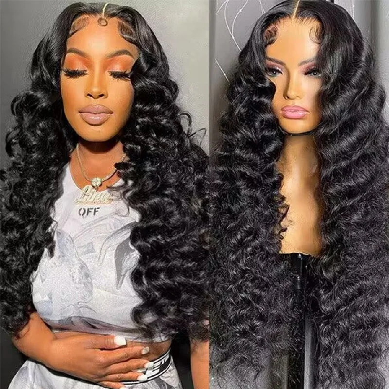 Long - length wig with a pre - bleached knot for a natural - looking scalpSkin Melt HD Lace Wigs Loose Deep Wave 13x4 Full Frontal Glueless Wigs Bleached Knots