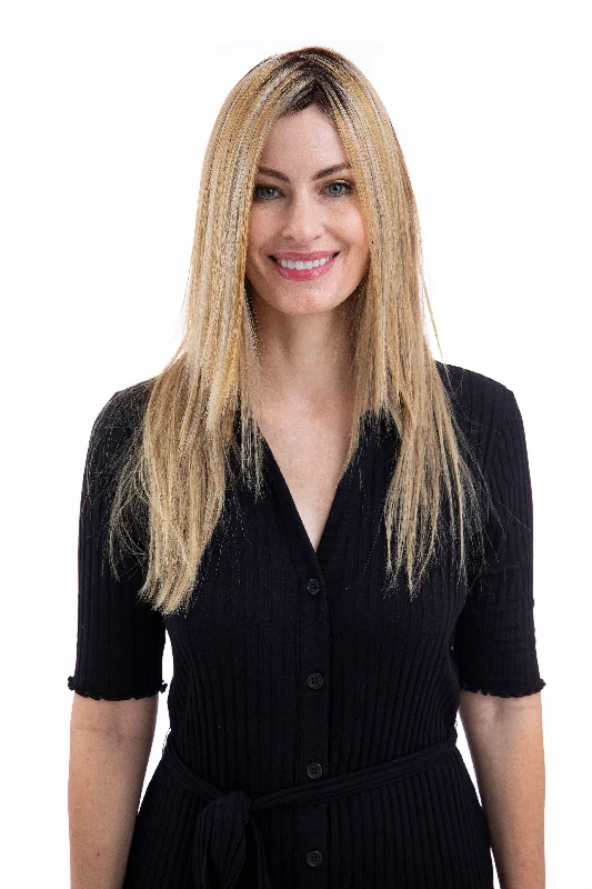 Long - length wig with a middle - part for a classic and elegant styleS302 Hand-Tied Topper 8" X 9" by WigPro | Heat Friendly Synthetic Hair